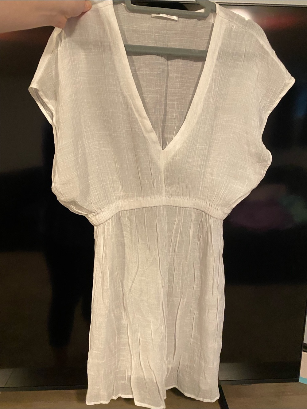 Cupshe White V-Neck Sheer Short Swim Coverup